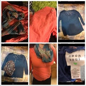 Blue and pink shirts with matching scarves